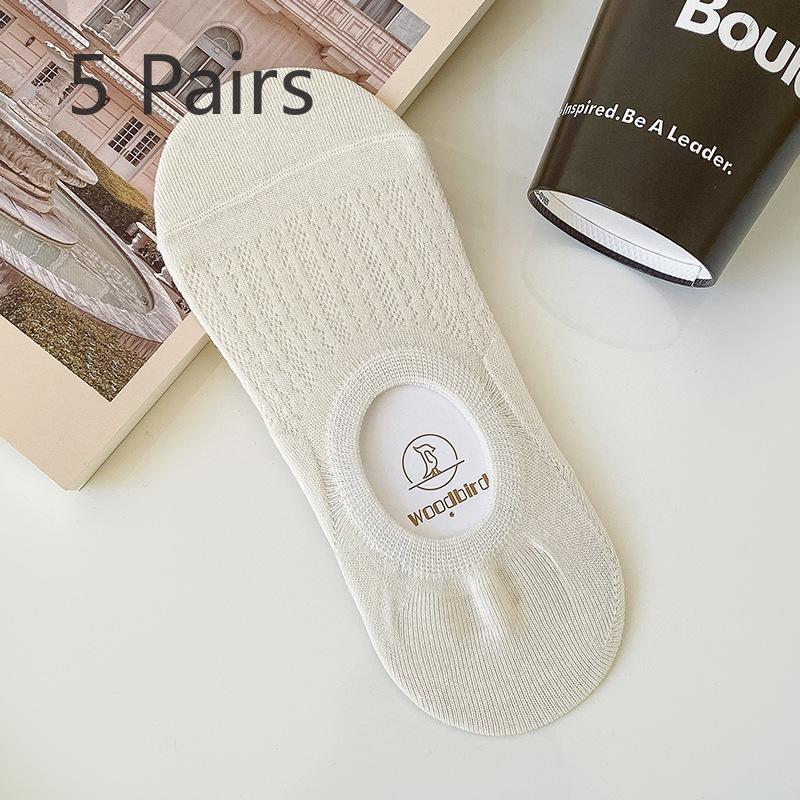 5 Pairs Pairs Spring and Summer Thin Hollowed-out Women's Boat Socks Female Invisible Breathable 100 Non-slip with Shallow Mouth Socks