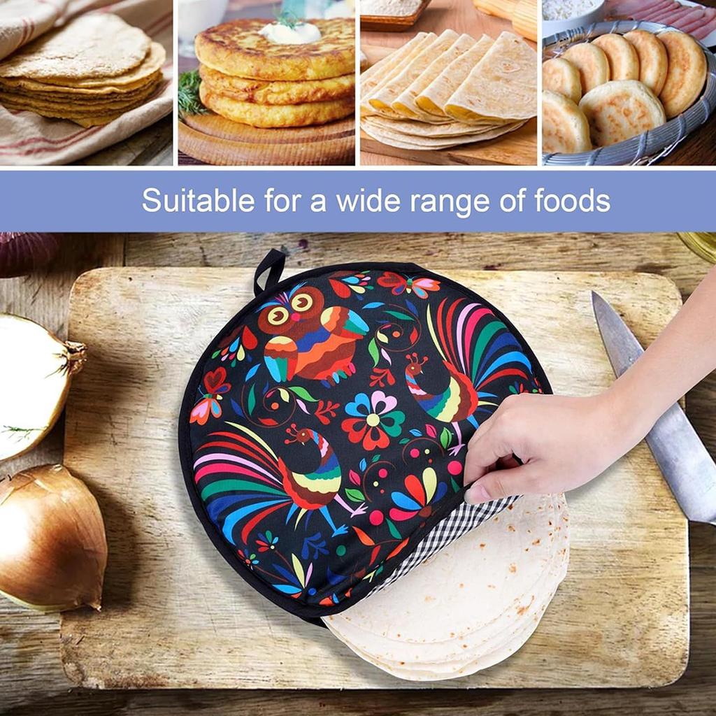 12 Inch Microwaveable Tortilla Warmer Thermal Fabric Holder for Corn Naan Bread Pizza Taco Home Party Outdoor Family Meals