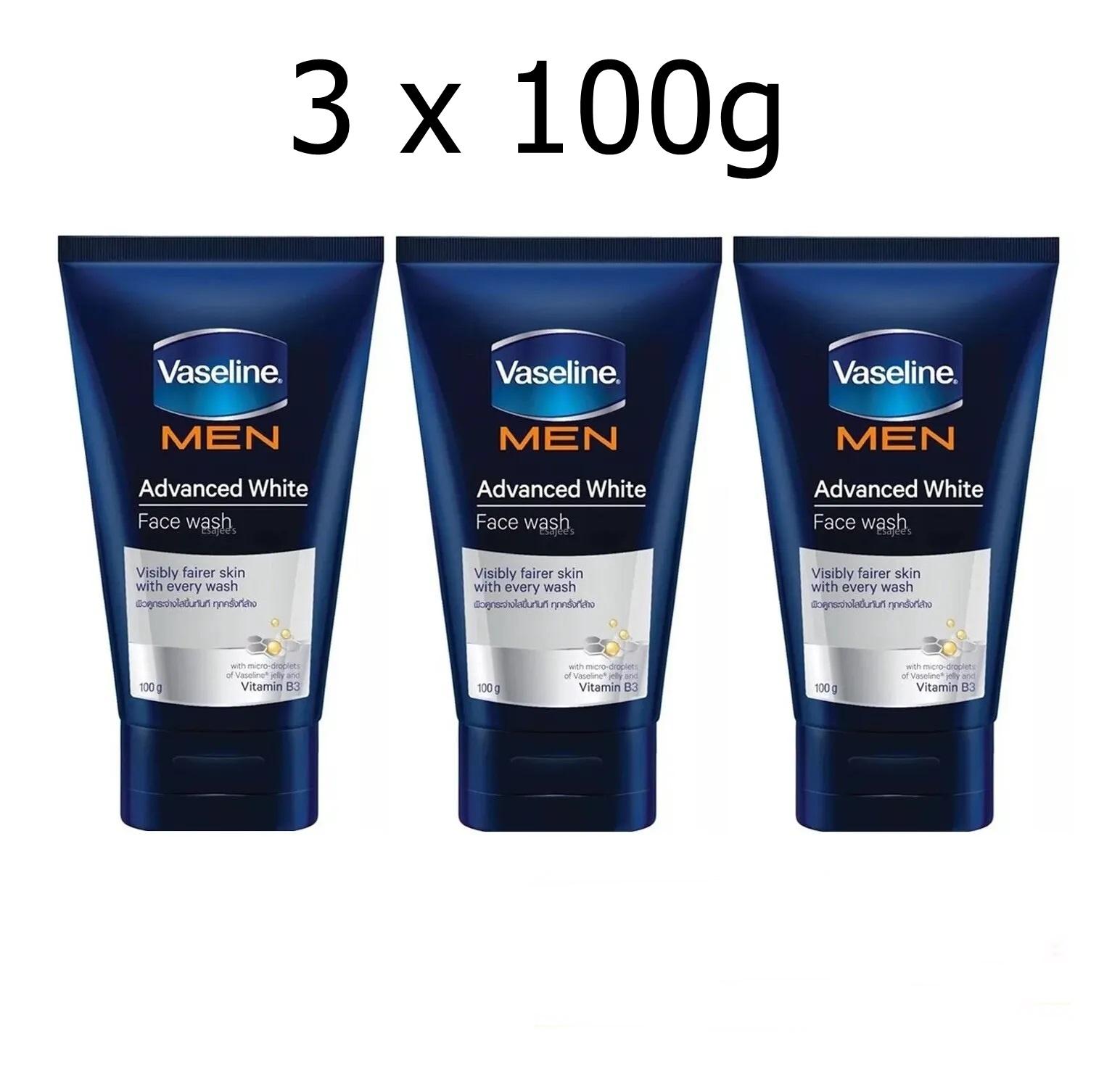 

3 x Vaseline Men Advanced White Face Wash Vitamin B3 - 3 x 100 г 100g синій