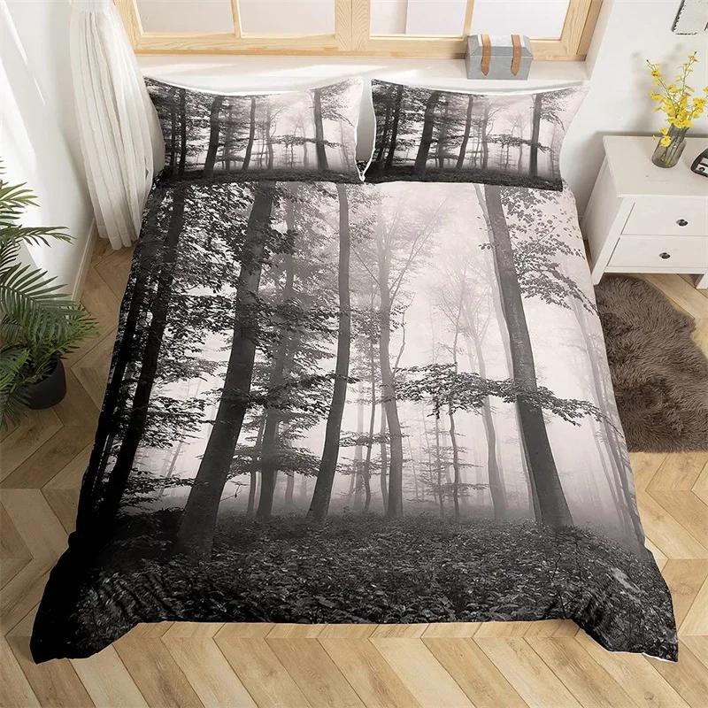 Dense Birch Trees with Leaves Duvet Cover Tree Lush Twin Queen King Bedding Set Jungle Nature Botanical Print Comforter Cover