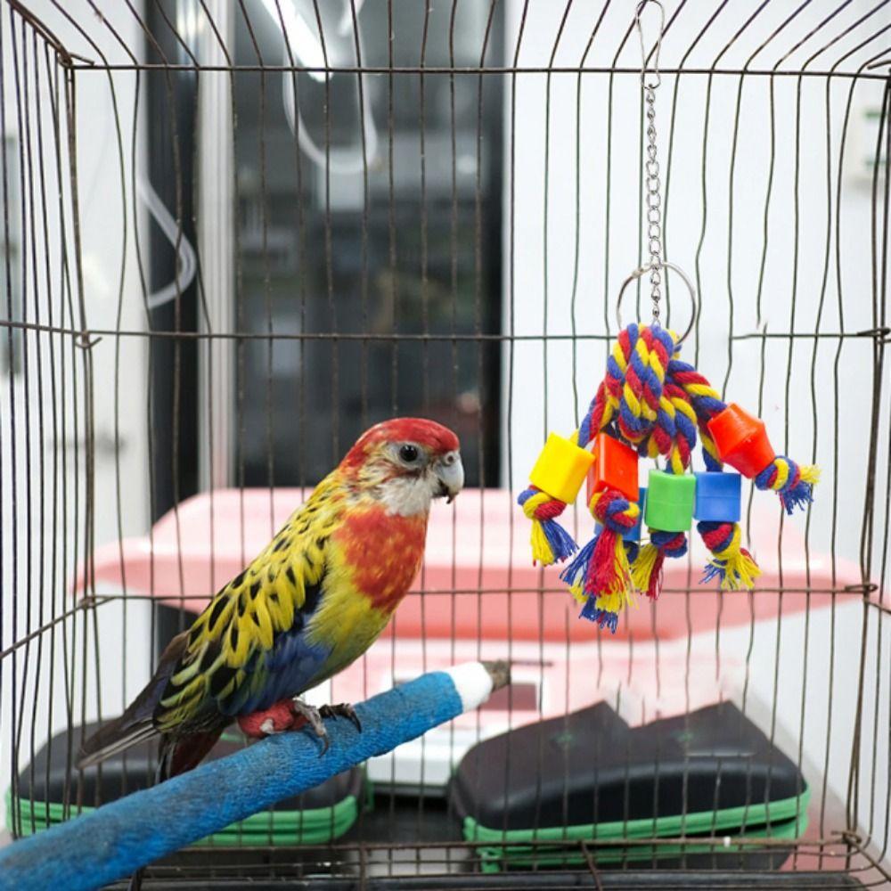 

Устойчивые к укусам разноцветные хлопковые веревки пластиковые бусины подвесные попугаи укусы шампуры клетка для птиц colorful