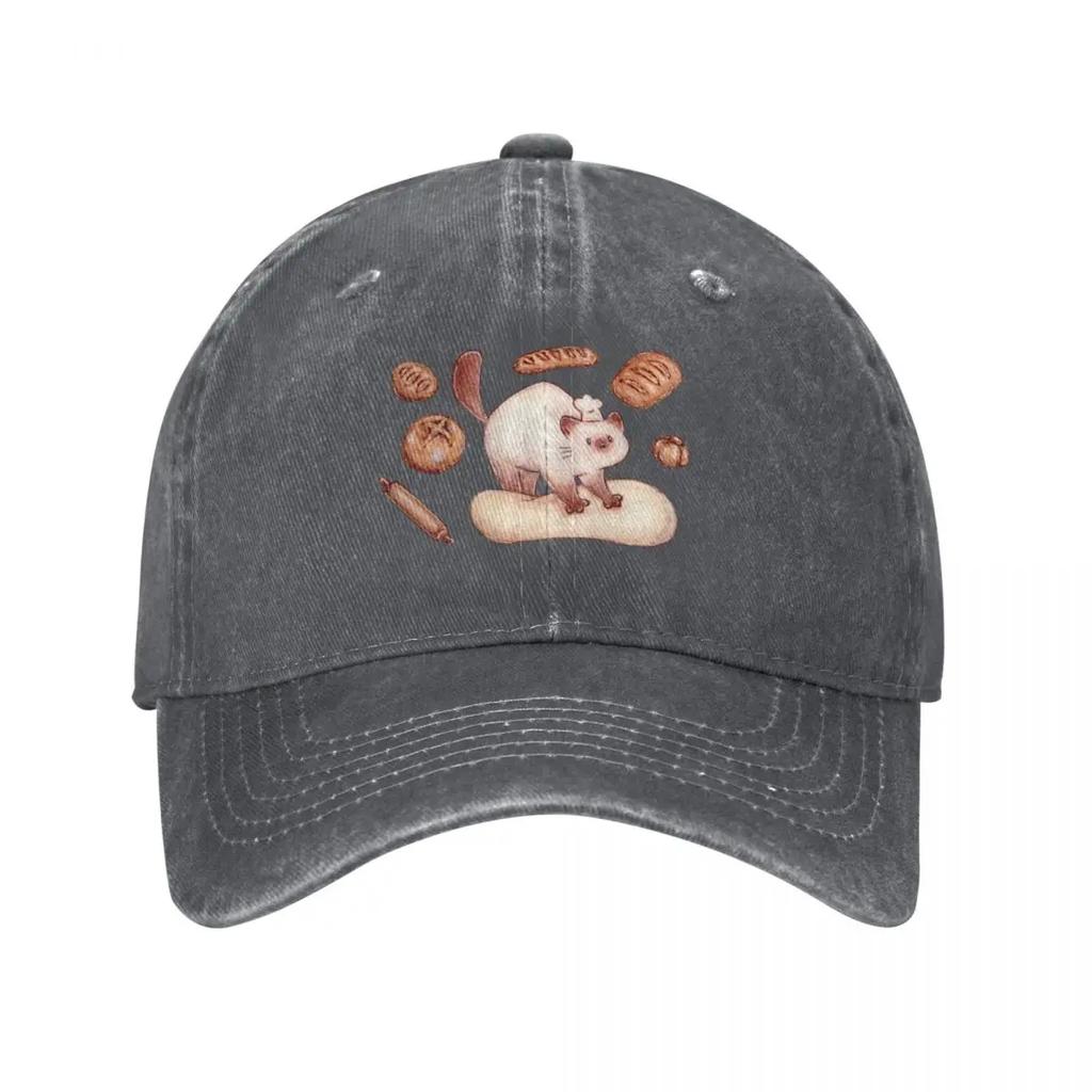 Bakery cat kneading bread Baseball Cap Streetwear Ball Cap Golf luxury caps Womens Beach Unisexs