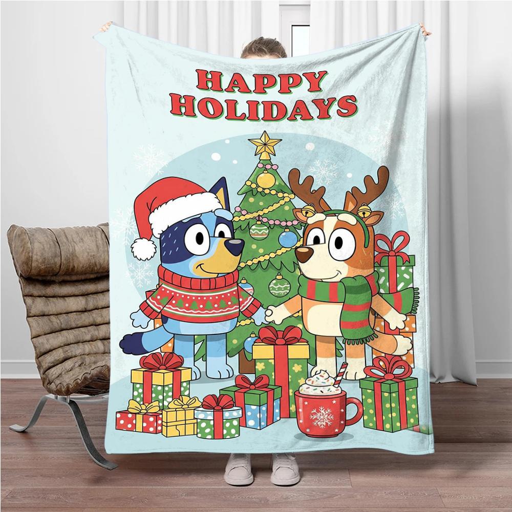 MINISO Disney-Bluey Cartoon Decke Flauschiger Flanell Kinder und Erwachsene Sofa Plüsch Tagesdecke Überwurf Mittagsdecke für Sofa Bett Geschenk