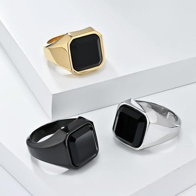 Light Luxury Style Imitation Gemstone Stainless Steel Ring Men's Artificial Gemstone Fashion Personality Hand Accessories
