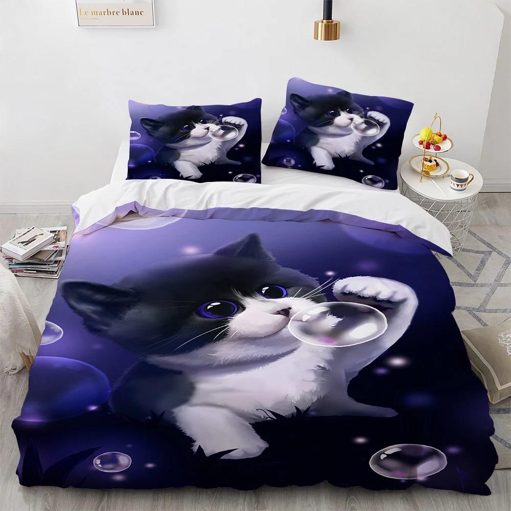 Cartoon Cat Duvet Cover Pillowcase Bedding Set Kawaii Dog Adult Boy Girl Bedroom Decoration Children Single Double Large Size