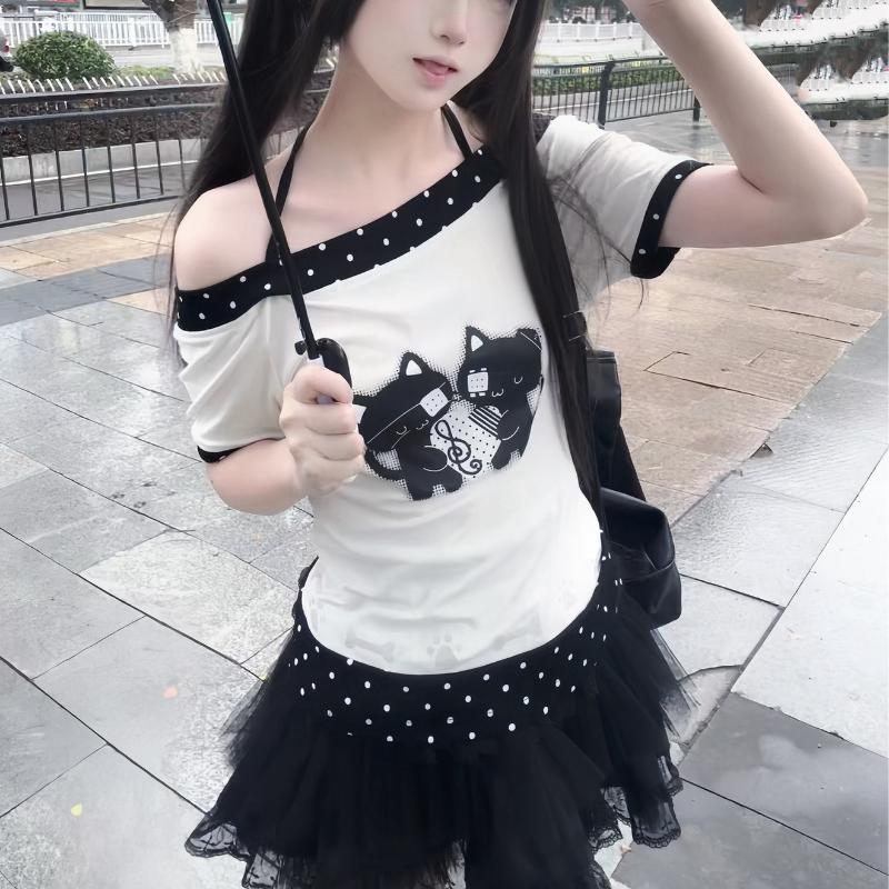 Y2k Crop Top Yttertøy Kawaii T-skjorter for Jenter Harajuku Yttertøy Koreansk Mote T-skjorte Chic Subkultur Japansk T-skjorte Kvinner Casual