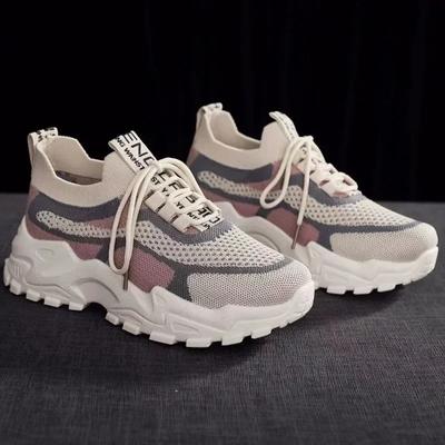 New Fly Woven Mesh Casual Breathable Sneakers Korean Style Thick-Soled Daddy Shoes Mesh Red Shoes Light Running Shoes