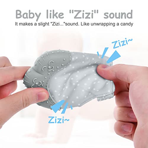 Baby Teething Mittens 2 Pack, Silicone Teething Gloves Toys for Infants 0-6 Months, Soothe Sore Gums, BPA Free, Gray Dots