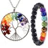 Natural Stone Crystal Tree Pendant & Seven-Color Volcanic Stone Yoga Bracelet Set