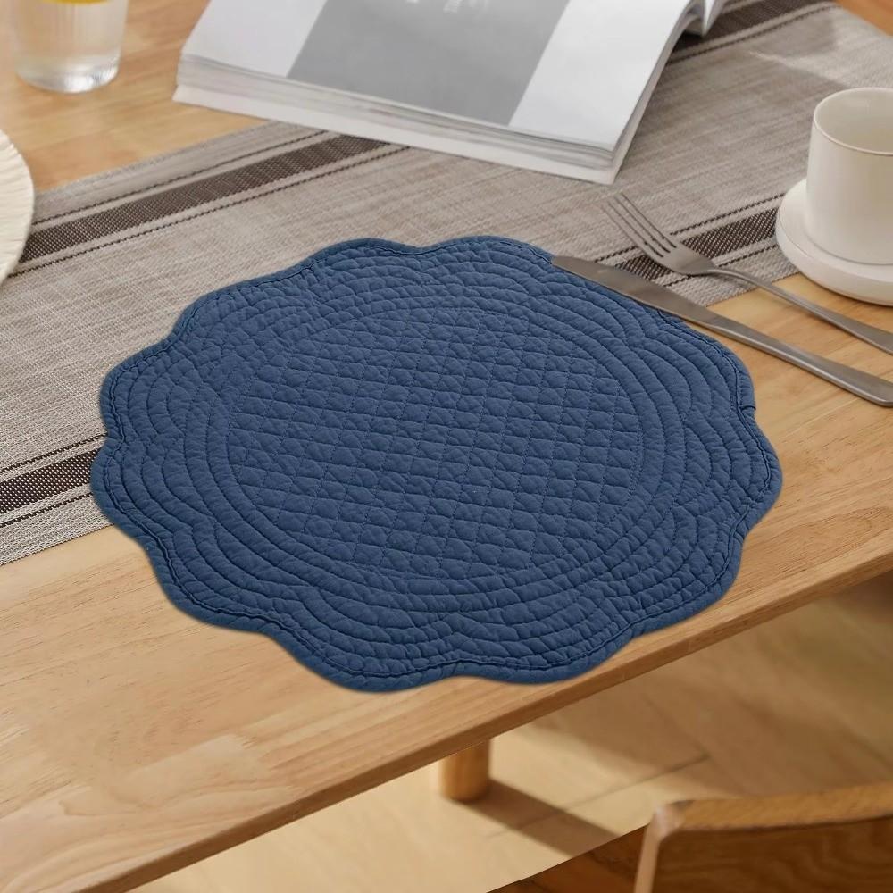 Scalloped Edge Quilted Placemats Washable Dining Placemats Gifts Round Placemats  Table Mats