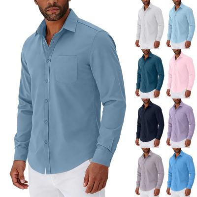 Men Long Sleeve Button Down Shirt Classic Fit Collar Solid Pocket Front Dress Shirt for Daily Office Wear