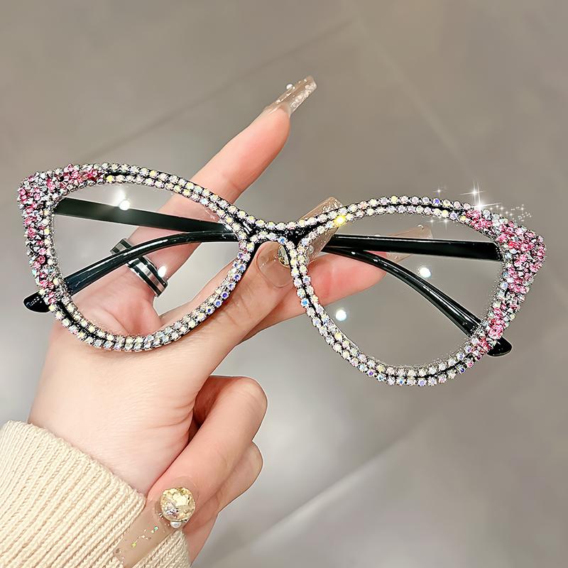 

Кольорові окуляри з ефектом котячого ока, інкрустовані діамантами, що захищають від синього світла, нова модна оправа, персоналізована оправа для сонцезахисних окулярів рожевий