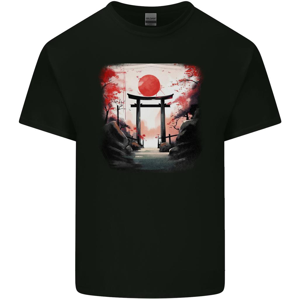 Japanese Tori Gate And Sunset Garden Unisexs Light Cotton Tshirt