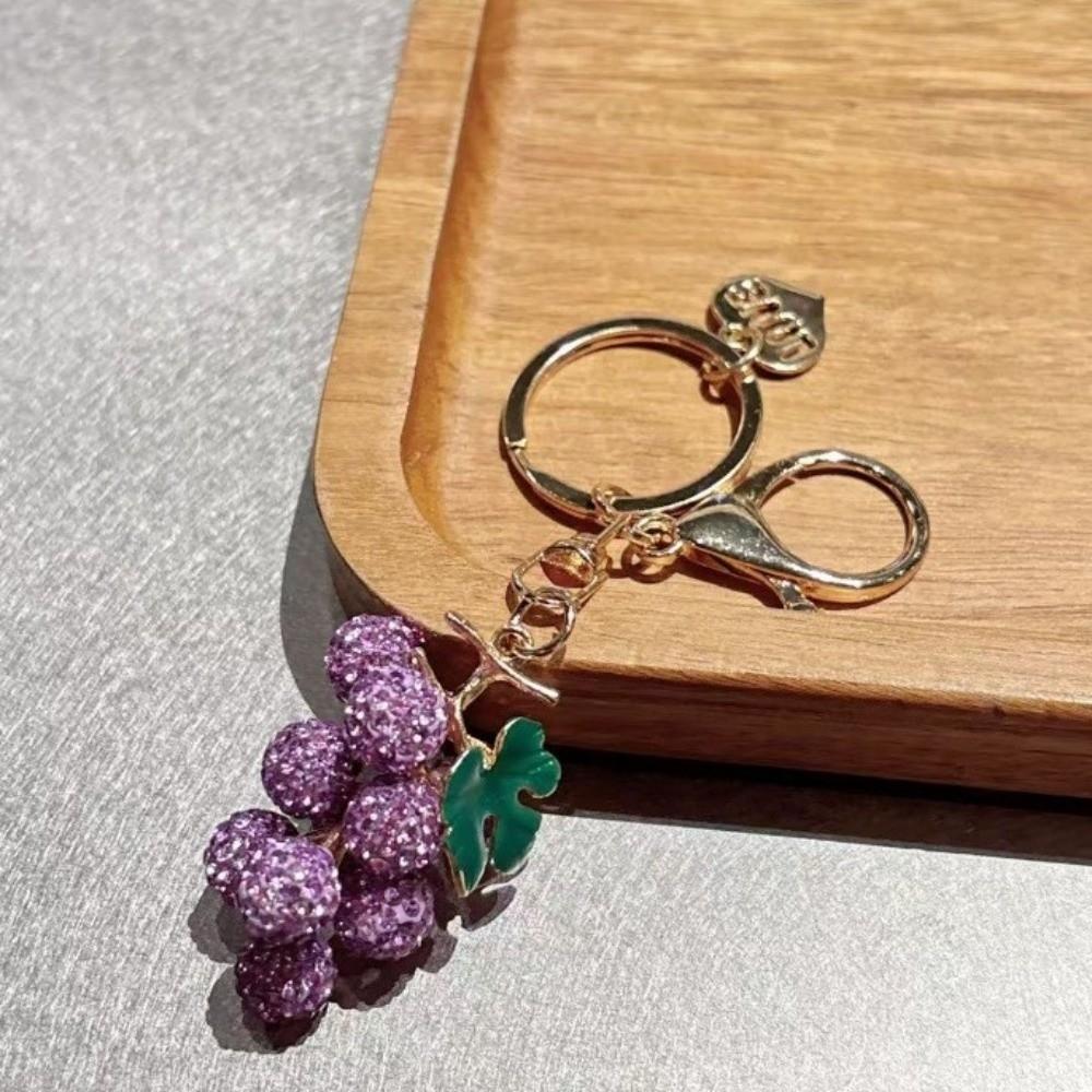 Car Keyring Crystal Fruit Grapes Keychain Full Rhinestone Fruit Car Keyring Kids Gifts
