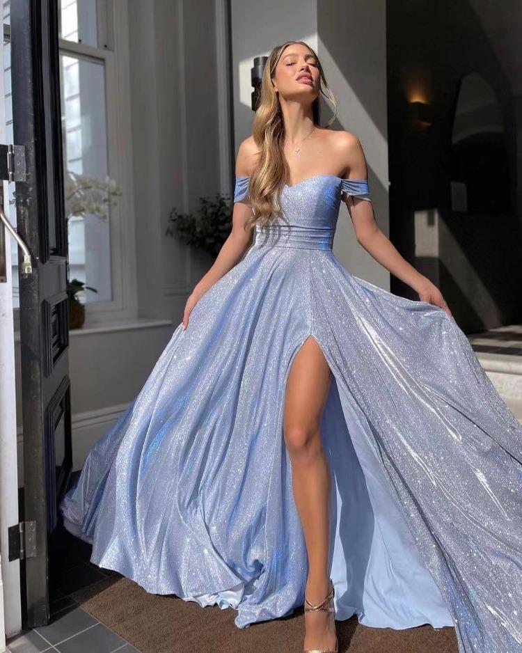Abito Tubolare con Spacco e Paillettes Donna Stile Europeo Americano Elegante