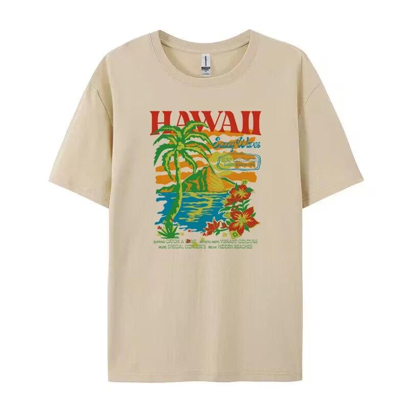 Hawaii Oversized T-Shirt Cute Tropical Beach T Shirt Short Sleeve Cotton Vintage Graphic Tees Women Summer Fashion Vacation Tops