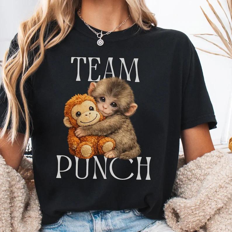 Baby Monkey Punch Shirt Cute Monkey Graphic Tee Team Punch TShirt Unisex T-Shirt L