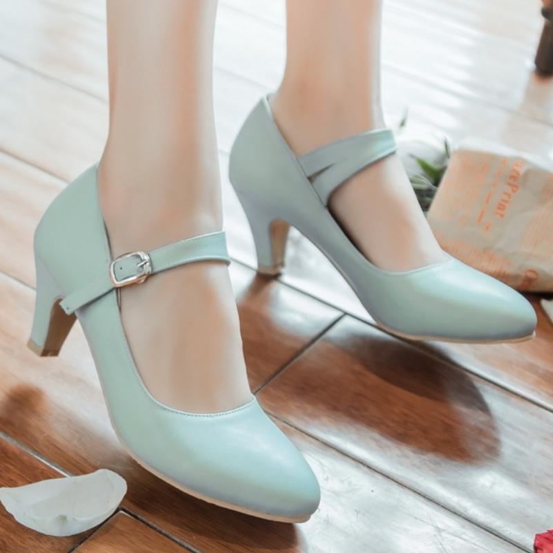 Dámské vysoké podpatky Mary Janes Boty Módní Růžové Černé Modré Nude Nízký podpatek Párty Svatba Boty Dámské Lodičky Velká velikost 45