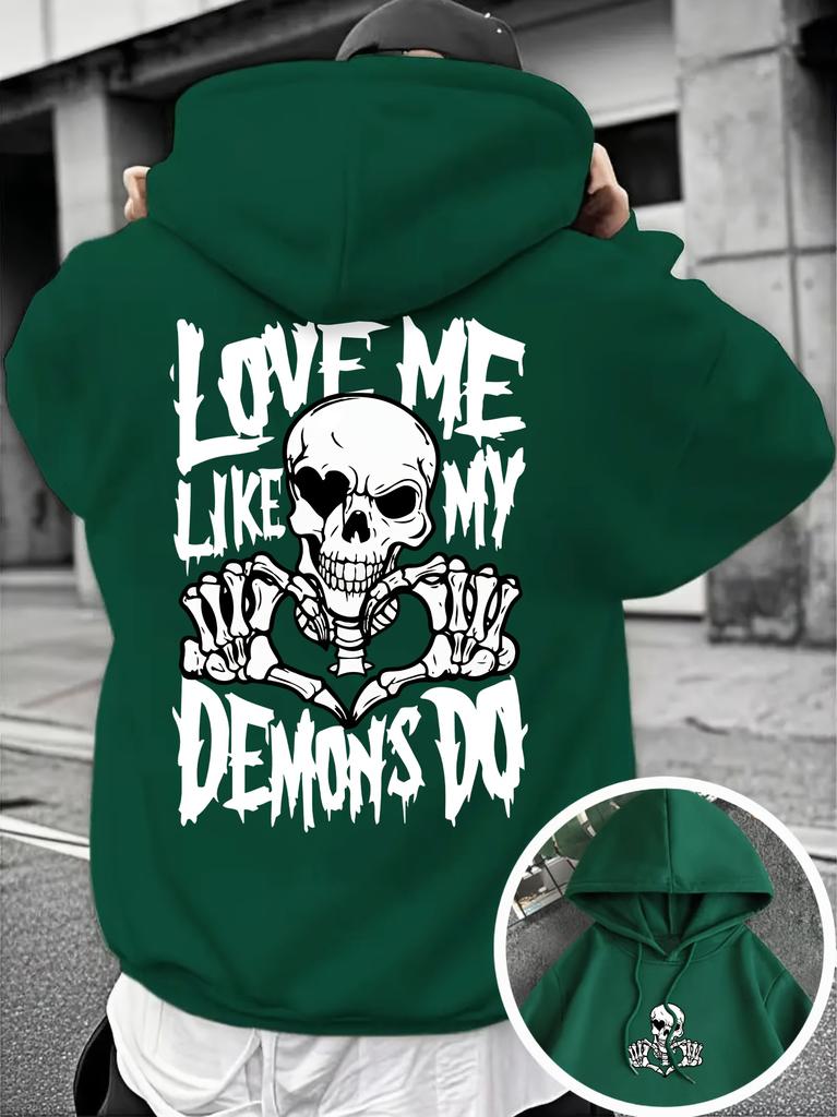 American Retro Gothic Skeleton Heart Double-sided Printed Men Hip Hop Sports Hoodie Soft Loose Trendy Athletic Top