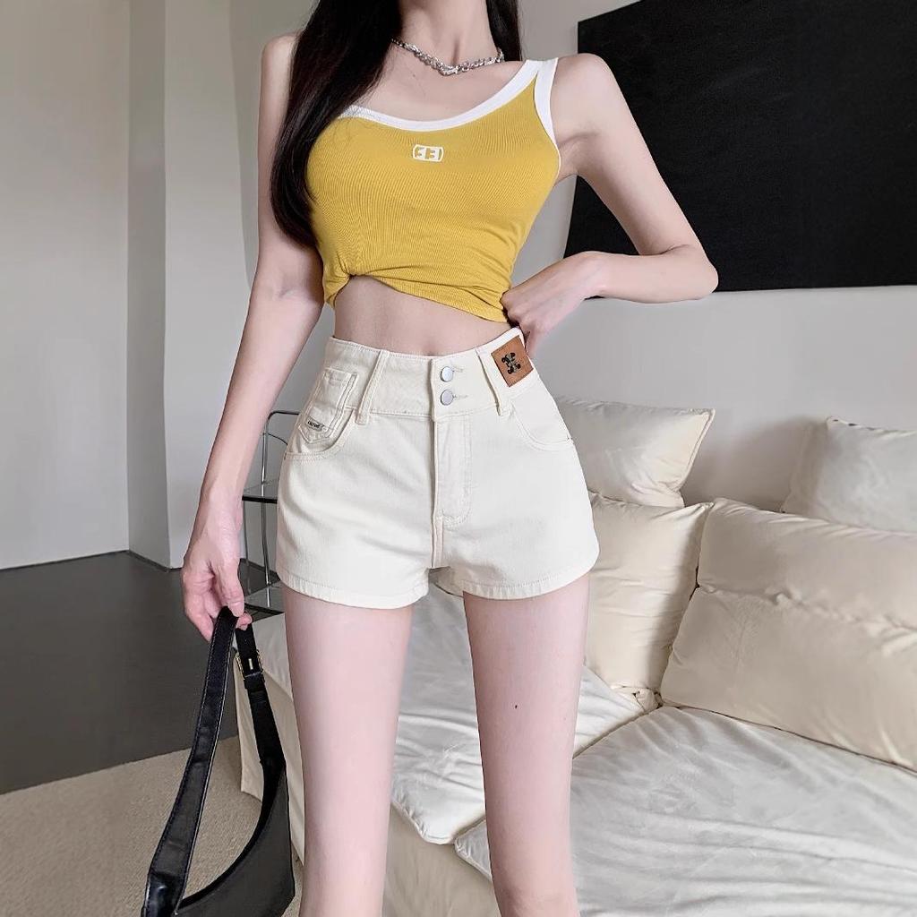 Women's Retro High-Waist Denim Shorts - Slim Fit, Summer Style