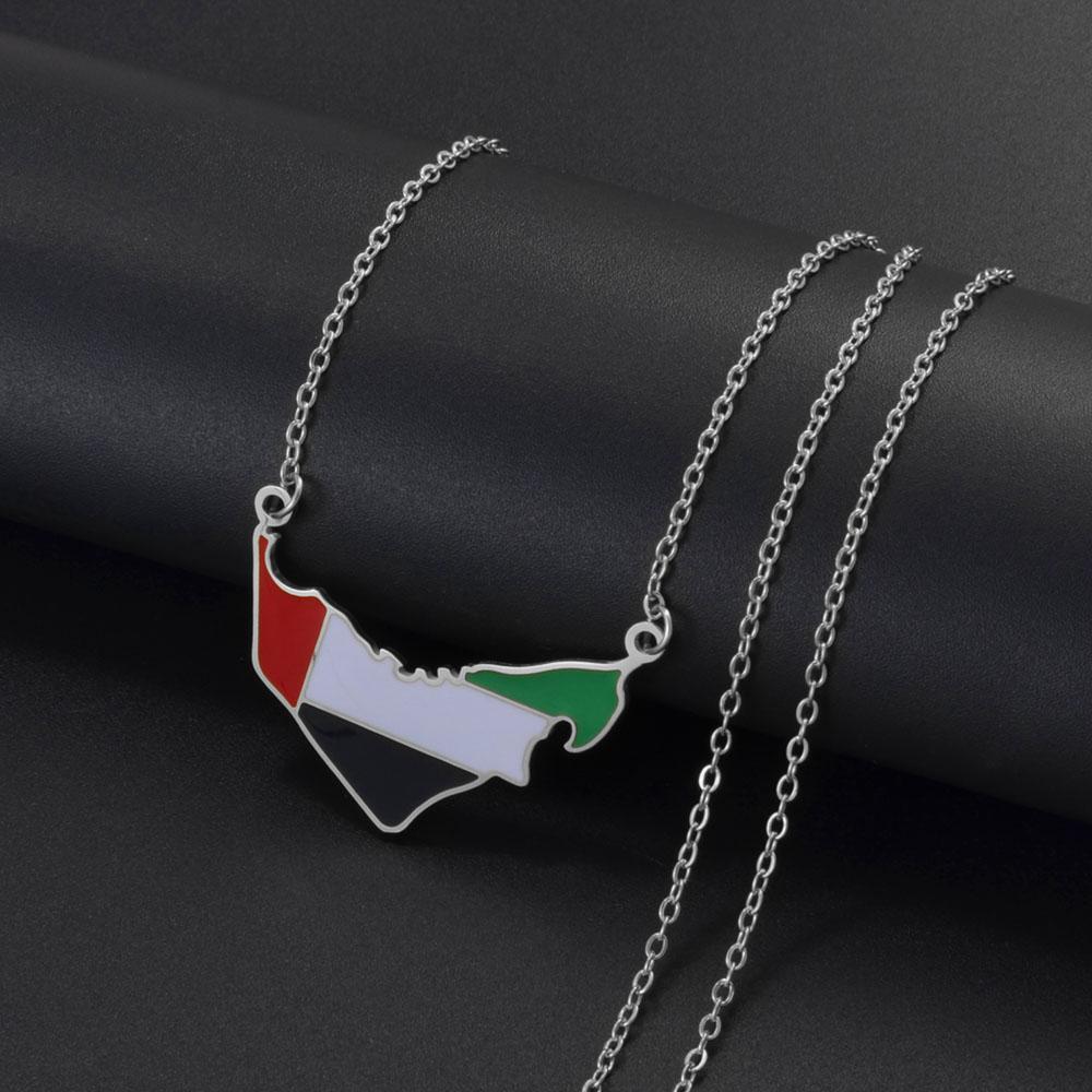 Anniyo United Arab Emirates Map Flag Necklaces for Women Girls UAE Jewelry @366521 50cm Add 5cm