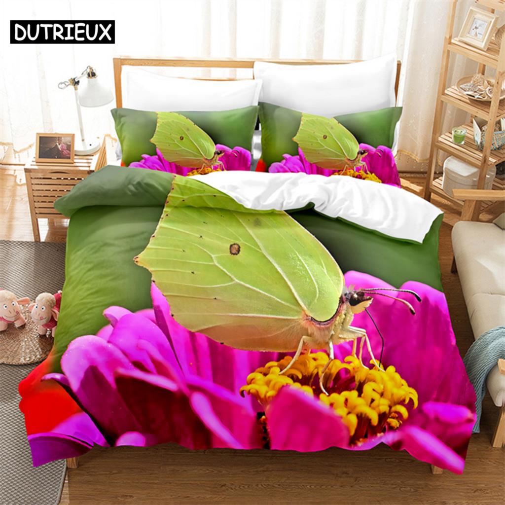 Butterfly Scenery Queen Bedding Set Duvet Cover Kids Bedroom Bed Set Comforter Cover Set King Size Duvet Cover Set Bedding Sets