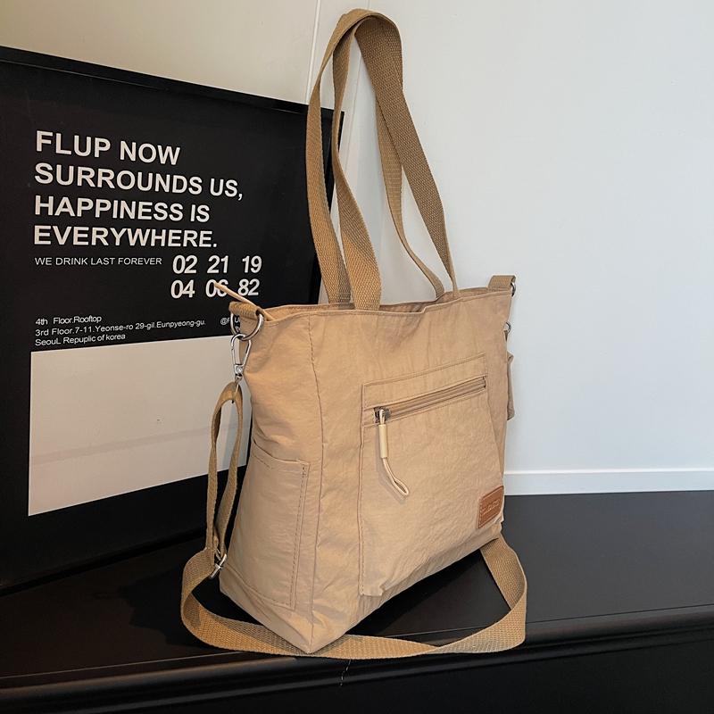 Nylon Tote Bag Women Casual Shoulder Bag with Zipper Pocket for Daily Use