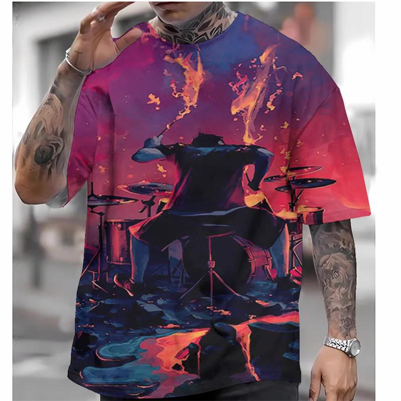 

Retro Men s Short Sleeve T-shirt 3d Rock Music Print Tee Shirts For Men Clothing Summer XXS