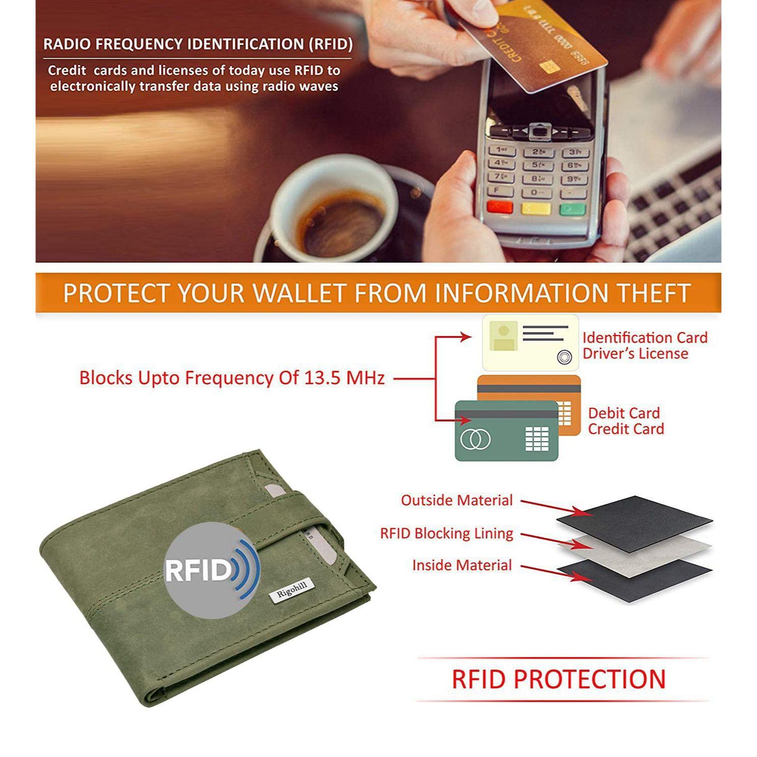 Мужской кожаный кошелек Rigohill Doger оливково-зеленого цвета с 2 слотами для карт — фото 6