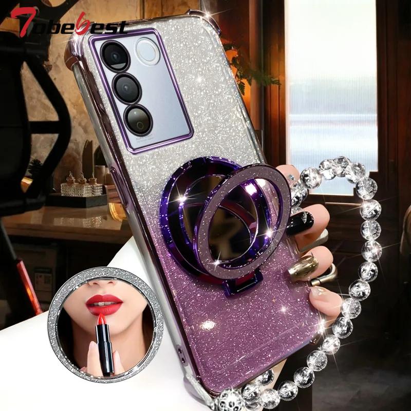 Shockproof Transparent Plating Crystal Bracelet Magsafe Phone Holder Case For Samsung Galaxy A15 A25 A35 A55 A14 A24 A34 A54 5G