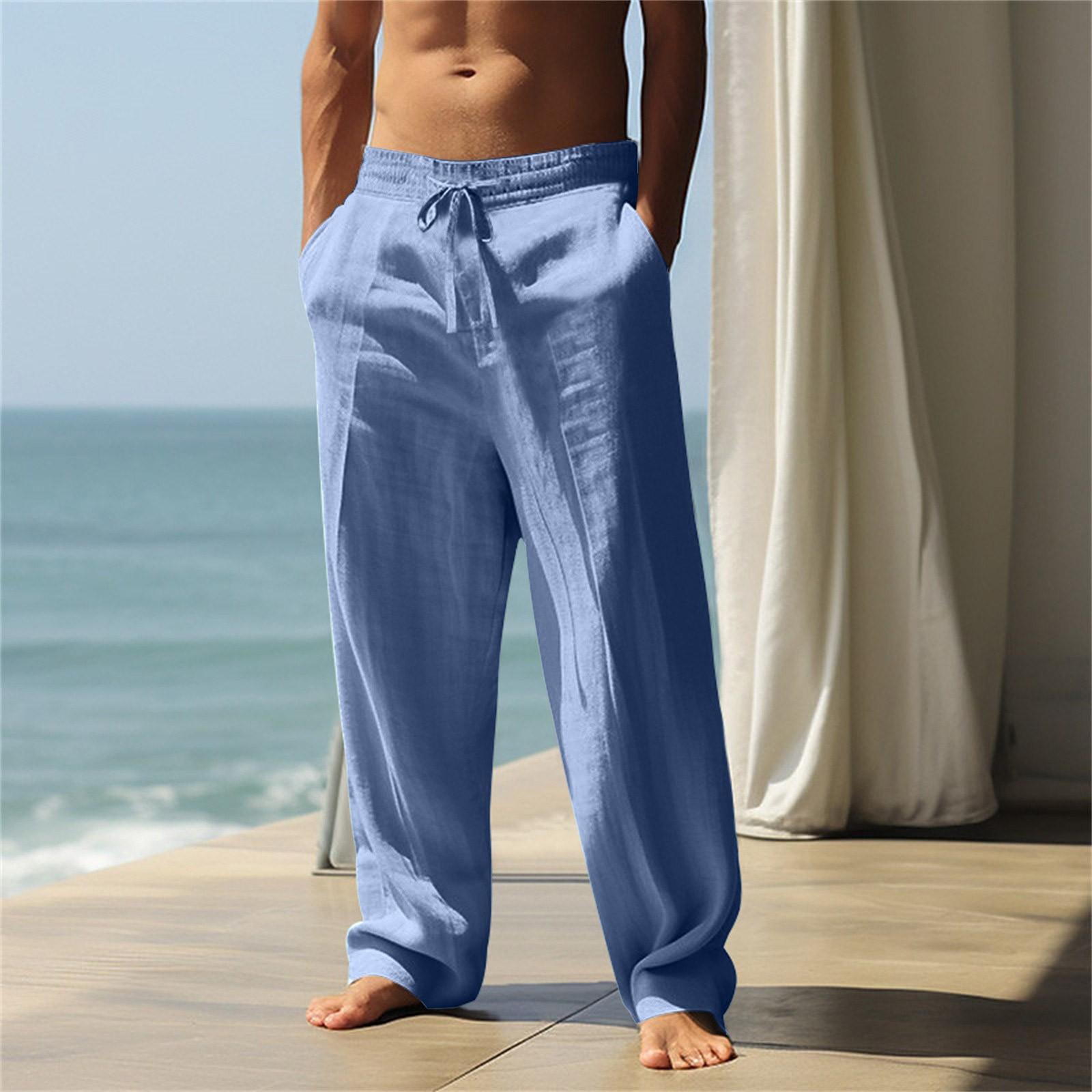 

Мужские повседневные льняные брюки с заплатками и завязками, прямые, летние, пляжные, для йоги XL