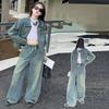 Wide Leg Pants Children Cowboy Set Loose Girls Clothes Set Fashion Jeans Jacket Suit  Summer Autumn