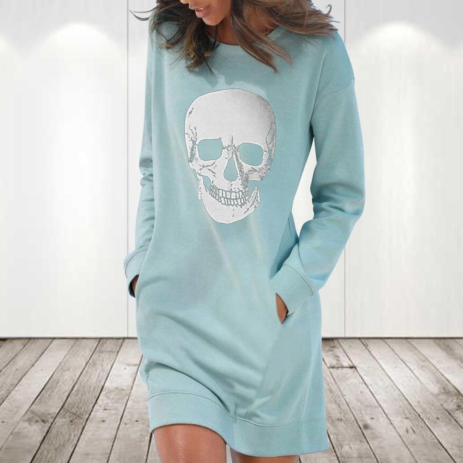 

Women s Casual Color Long Sleeve Round Neck Pocket Dress XXL