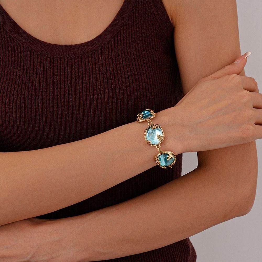 Fashion Blue Necklace Earring Light Luxury Clavicle Chain European American Style Bracelet  Banquet