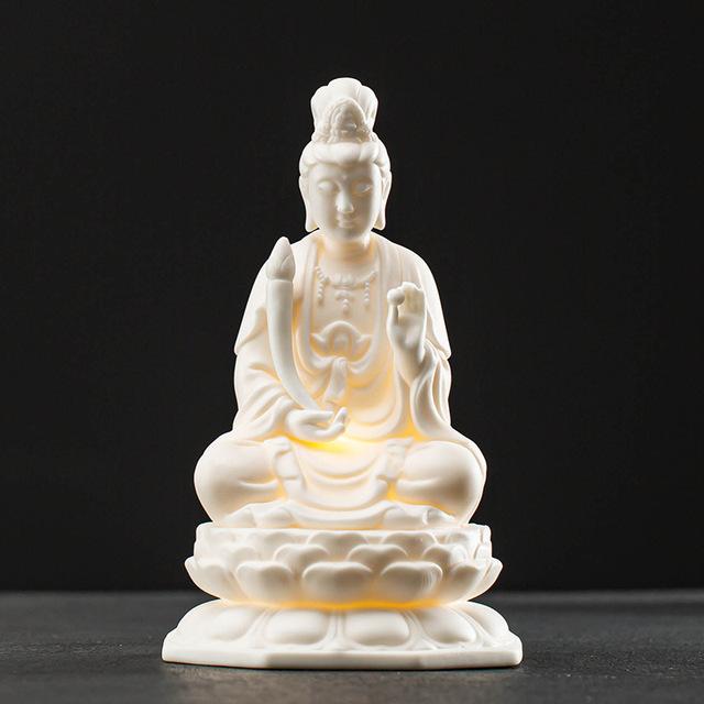 Ceramiczna Avalokitesvara Shakyamuni Ksitigarbha statua biały materiał porcelanowy wbudowana lampa LED dekoracja domu statua buddy
