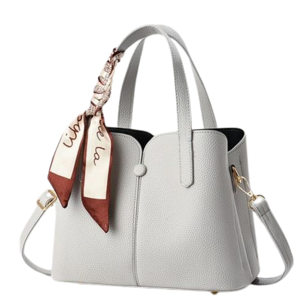 

ORIJIRI Women s Shoulder BagHandbag, Popular, Large Capacity, 2-Way Bag, Includes Scarf, Cute, PU Leather (White)