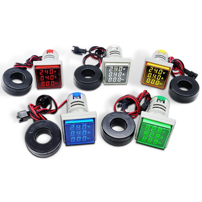 Digital 22mm AC50-380V Volt 0-100A 0-99HZ Voltmeter Ammeter Current Hertz Voltage Meter LED Indicator Lamp Pilot Light