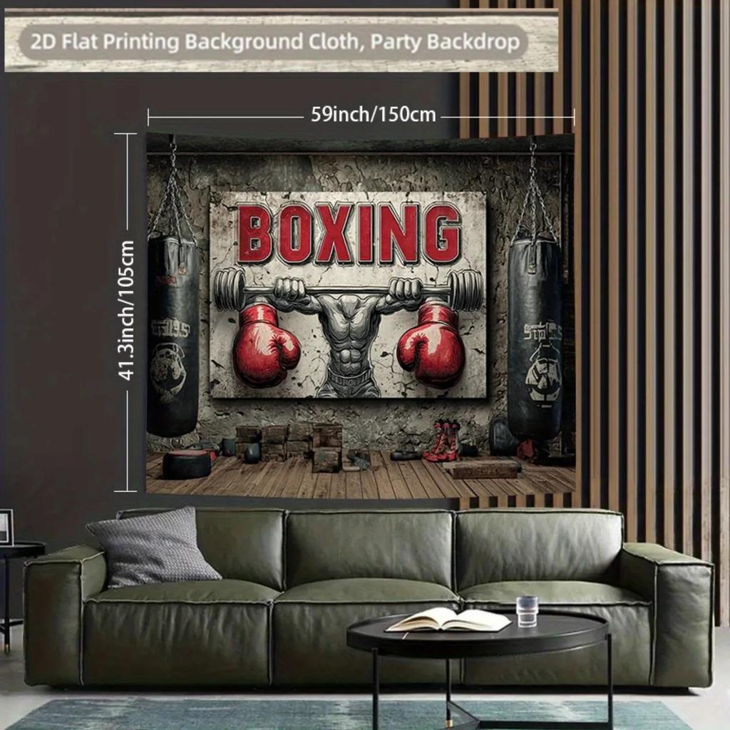 Oxing Gym Fitness Tapestry 2D Flat Printed Peach Skin Wall Hanging Workout Room Decor Background Cloth For Man Cave Bedroom