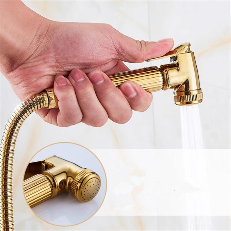 Tuqiu Hand Held Bidet Sprayer Douche Toilet Kit Gold Brass Shattaf Shower Head Copper Valve Set Jet Bidet Faucet Set