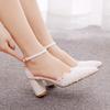 Kristall Königin Mode Sexy Elegant Trendig Hohe Absätze Knöchelriemen Sommer Party Sandalen Damen Weiß Spitze Hochzeitsschuhe