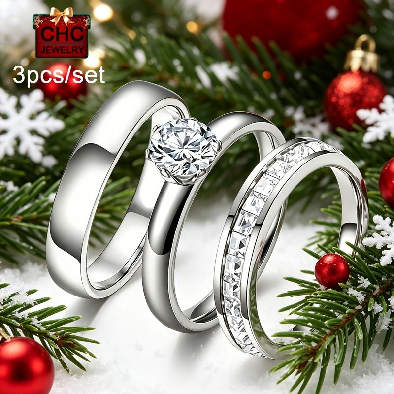 Women's Three-piece Ring Set Is luxurious18K Platinum-plated Ring, Women's Fashion Jewelry, Elegant and non-fading304L Stainless Steel Ring Women's