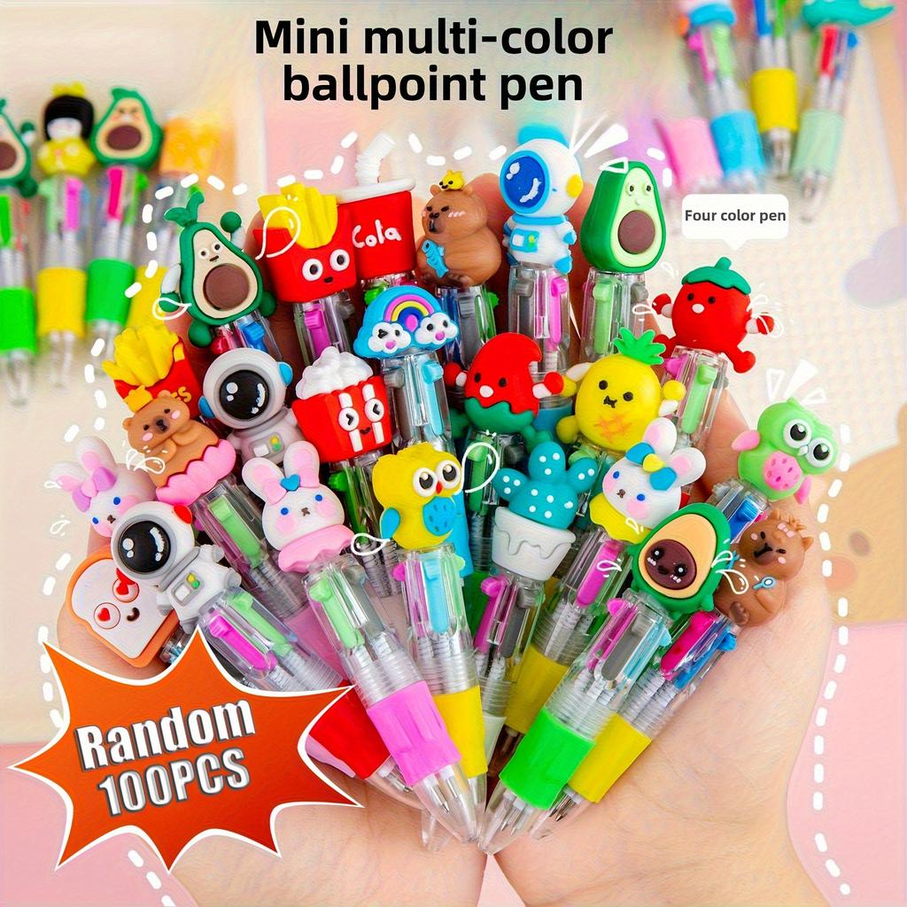 100 Stück/Los Niedliche Mini 4-Farben Druckkugelschreiber Cartoon Tierdesign Studenten Schreibwaren Examenspreis Geschenke Bürobedarf, Abschlusssaison