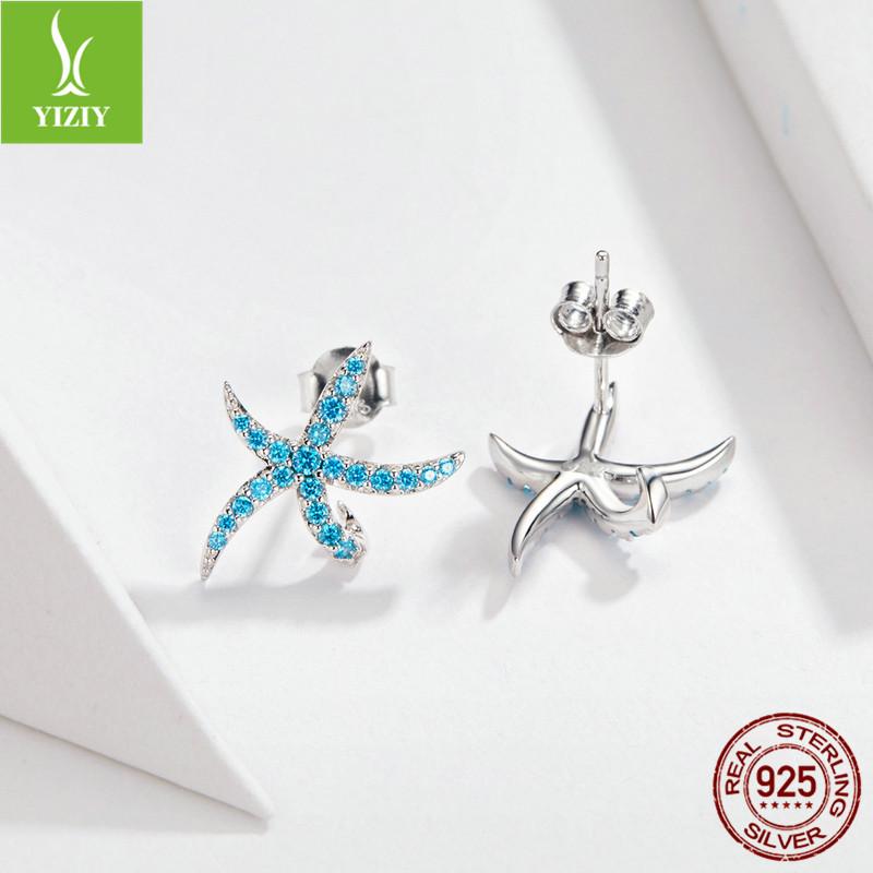 Modische blaue Diamant Seestern Ohrstecker für Damen, Koreanische Version von kleinen frischen Ozean S925 Sterling Silber Ohrringen Bse136