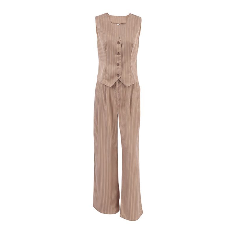 European and American Women Set Stripe V-neck Sleeveless Top Fashion Trousers 2025 Summer Casual