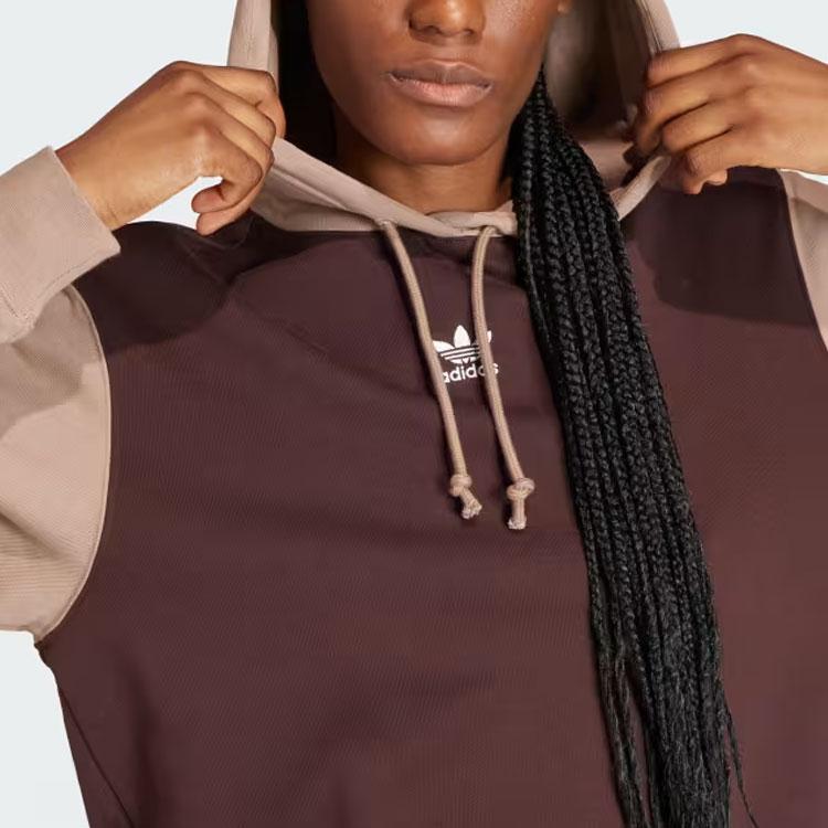 Adidas Originals Neutral Court Colorblock Logo Hoodie Sweatshirt Women Tops Shadow-Brown IS5243