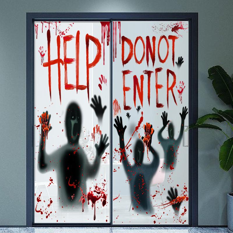 Big Removable Happy Halloween Stickers Blood Hands Halloween Decorations for Home Bathroom Toilet Horror Windows Wall Stickers