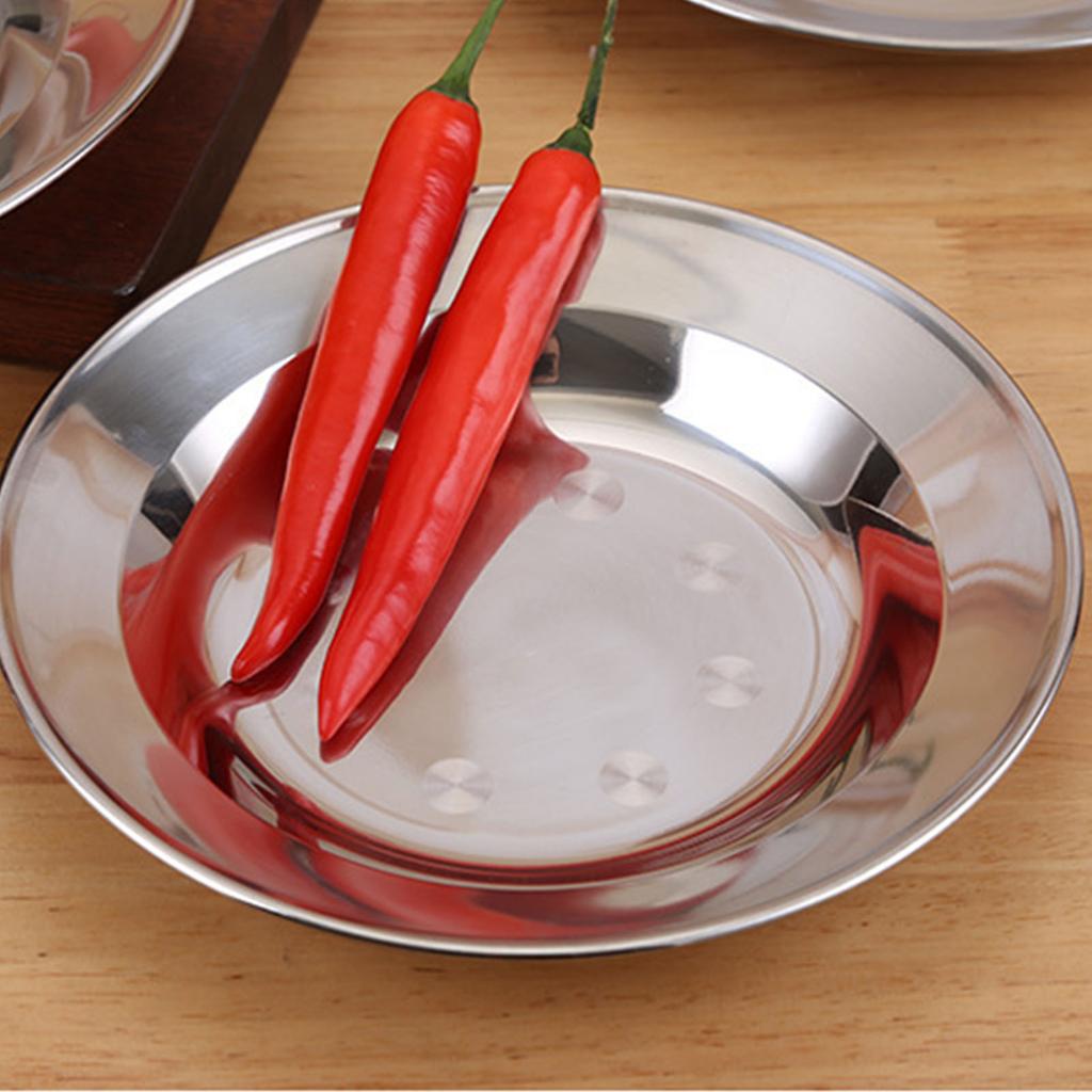 Stainless Steel Dish Plate Thickened Metal Multifunction Round Dinner Plate for Home Restaurant Outdoor Camping