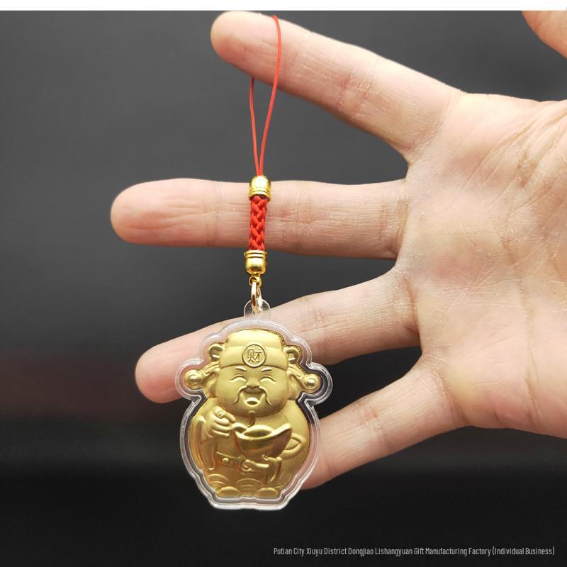 Gold Foil Mazu Phone Charm Keychain – God of Wealth, Peace, Joy, and Good Luck Gift.