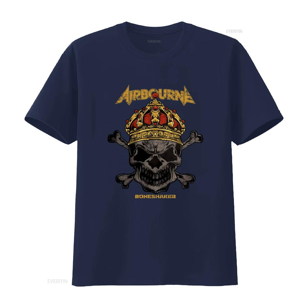 Airbourne Rock Music Skull Crown Boneshaker T Shirt for Men Black  Vintage Washed Unisex Designer Clothes Stretched Breathable