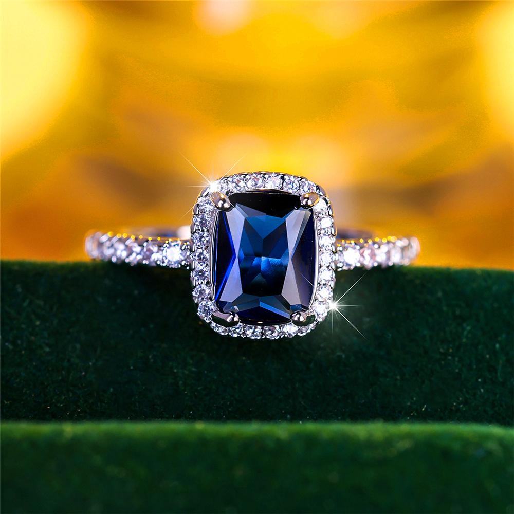 Luxury Female Blue Zircon Stone Engagement Ring Charm Silver Color Wedding Jewelry For Women 5